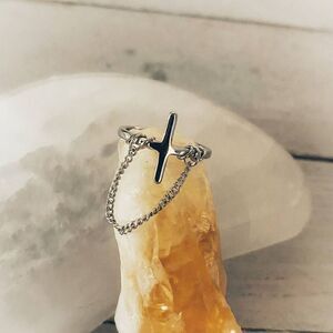 Titanium Steel Cross Minimalist Band Ring Adjustable